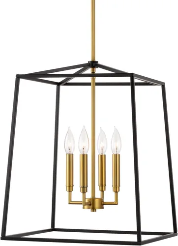 Kira Home Bellevue - Lámpara colgante moderna de 18 pulgadas, 4 luces, lámpara de vestíbulo ajustable, detalles de latón cálido + acabado negro