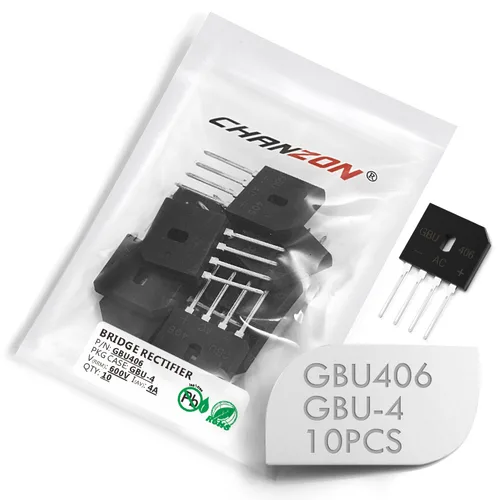 Chanzon GBU406 Puente Rectificador Diodo 4A 600V GBU-4 (SIP-4) Monofásico, Onda Completa 4 Amp 600V Diodos de Silicio Electrónicos