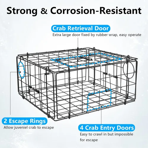 Miniatura 2 de QualyQualy 2 Packs Foldable Crab Trap 24", Crab Bait Bag，Pacific Heavy Duty Steel Crap Cage Kit with Harness, 100’ Sinking Line, Easy Store & Carry