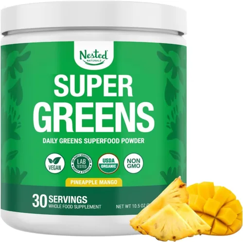 Miniatura 10 de SUPER GREENS Veggie Greens Superfood en polvo con 20 ingredientes orgánicos: espirulina, chlorella, cebada y otros, además de frutas orgánicas