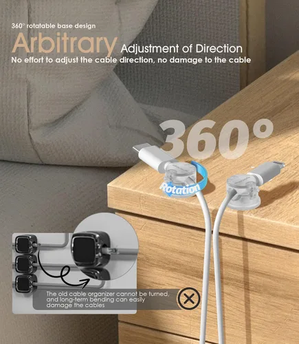 Miniatura 3 de Paquete de 8 organizadores magnéticos de cables [bloqueo giratorio para cables], clips para cables, soporte magnético fuerte mejorado, organizador