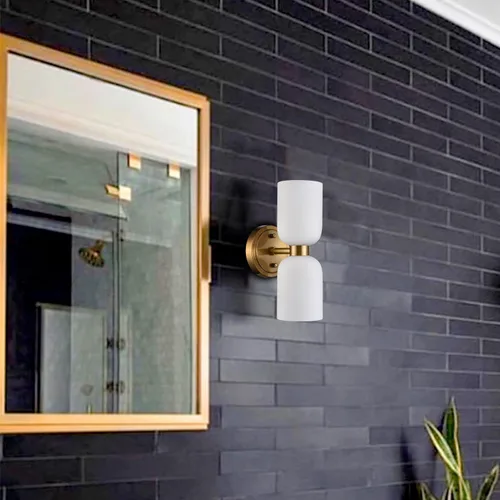 Miniatura 8 de CLAXY Lámpara de pared moderna de baño en oro con vidrio lechoso, accesorios de iluminación de baño con 2 luces regulables Dorado