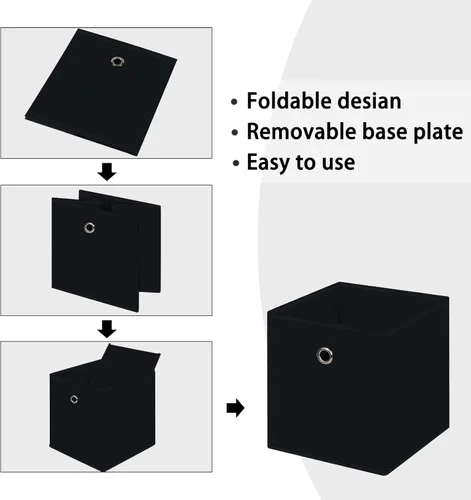 Miniatura 6 de Cubos de Almacenamiento Plegables Negros Contenedores, Cubos de Almacenamiento de Tela de 11 Pulgadas, Cajas de Almacenamiento de Tela, Cubos