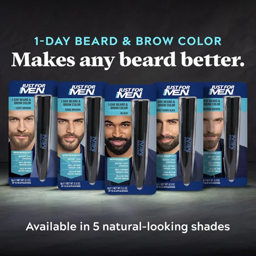 Miniatura 6 de Just for Men Color de barba y cejas de 1 día, color temporal para barba y cejas, para un aspecto más completo y bien definido, hasta 30 Marrón claro