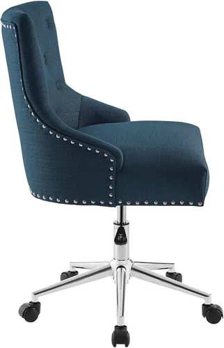 Miniatura 3 de Modway Regent - Silla de oficina giratoria de tela tapizada con botones capitoné y ribete de cabeza de clavo en color azul