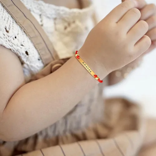 Miniatura 42 de Pulsera de barra para bebé: chapado en oro de 18 quilates, pulsera con placa de identificación personalizada para niños pequeños de mamá, nombre
