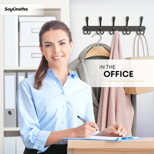 Miniatura 7 de Perchero de pared con 5 ganchos triples, acero inoxidable de 16 pulgadas – acabado mate negro, perchero resistente montado en la pared para abrigos