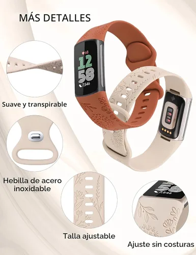 Miniatura 4 de Minyee Paquete de 3 bandas grabadas florales compatibles con Fitbit Charge 6 bandas/Fitbit Charge 5 bandas para mujer, lindo diseño de flores