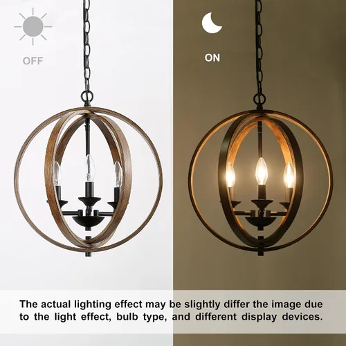 Miniatura 7 de LOG BARN Candelabros de granja, globo de madera sintética para colgar 3 lámparas para comedor y sala de estar, dormitorio, vestíbulo y entrada