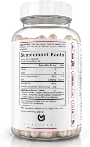 Miniatura 9 de PUREFINITY Péptidos de colágeno para mujeres, tipo I, II, III, V y X con biotina y ácido hialurónico, apoya la piel, huesos, cabello y uñas