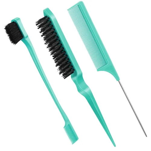 Miniatura 16 de Geiserailie Juego de 3 Cepillos para Cabello Slick Back, Cepillo de Cerdas, Control de Bordes, Peine Desenredante para Cabello Negro de Mujeres Rosa
