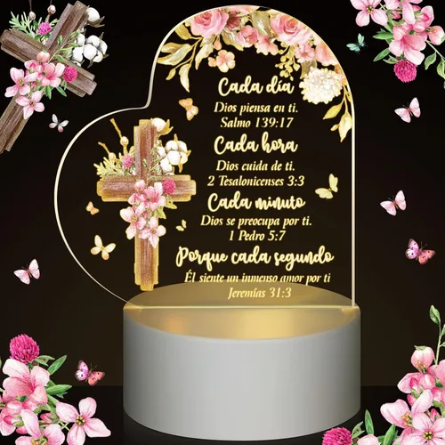 Miniatura 9 de Jetec - Luz nocturna de acrílico cristiana, regalo religioso inspirador para mujer, con base de lámpara de color cálido, luz nocturna LED, versículo