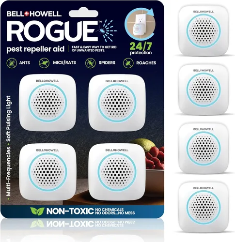 Bell+Howell Repelente ultrasónico de plagas para interiores, paquete de 4 unidades, repelente de ratones, kit de control de plagas en casa,