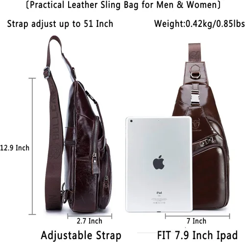 Miniatura 2 de Bolsos cruzados para hombre, bolso bandolera de cuero, mochilas casuales para el pecho, bolsa de hombro, mochilas de senderismo de viaje