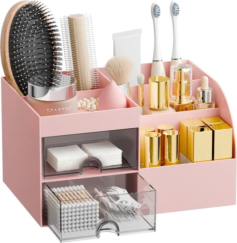 Miniatura 10 de Organizador de maquillaje con 2 cajones, organizadores de maquillaje para encimera de tocador y baño, organización de maquillaje y almacenamiento