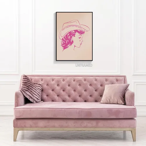 Miniatura 8 de abrtolpffo Impresión artística de pared rosa vintage, póster de vaquera para dormitorio de niñas, lienzo sin marco de 12 x 16 pulgadas Pinkgirl