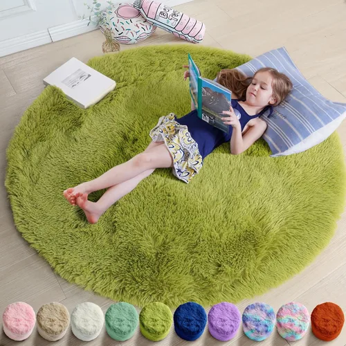 Miniatura 38 de Amdrebio Alfombra Redonda Azul Marino Oscuro de 4 Pies para Habitación de Niños Dormitorio, Alfombras de Área Circulares de Felpa Shag Esponjosa