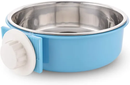 Cuenco extraíble de acero inoxidable para perros, comedero de alimentos y agua, taza para gatos, cachorros, pájaros, mascotas (grande, azul)
