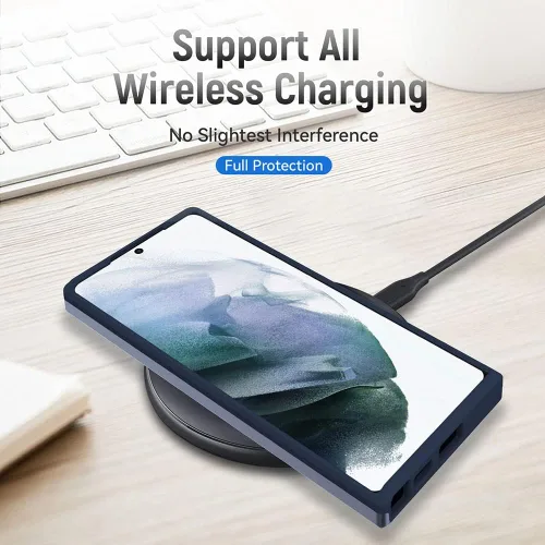 Miniatura 3 de Funda diseñada para Samsung S24 Ultra (no para S24 y S24 Plus), resistente, resistente, a prueba de golpes, soporte de carga inalámbrica, funda Azul