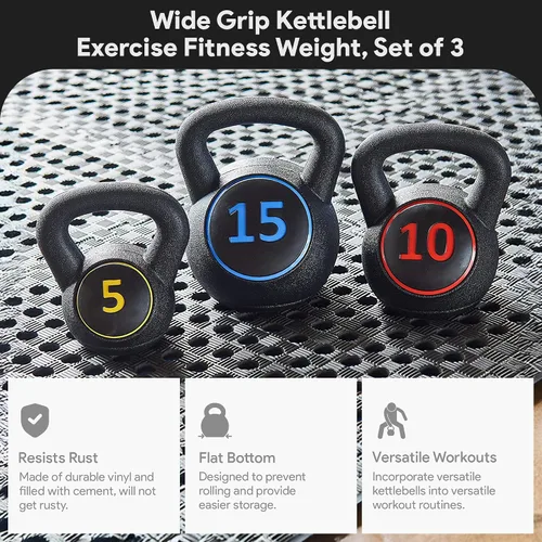 Miniatura 3 de BalanceFrom Juego de pesas rusas de vinilo, opciones de 30/45/50/75 libras, pesas de entrenamiento de fuerza rellenas de cemento con agarre