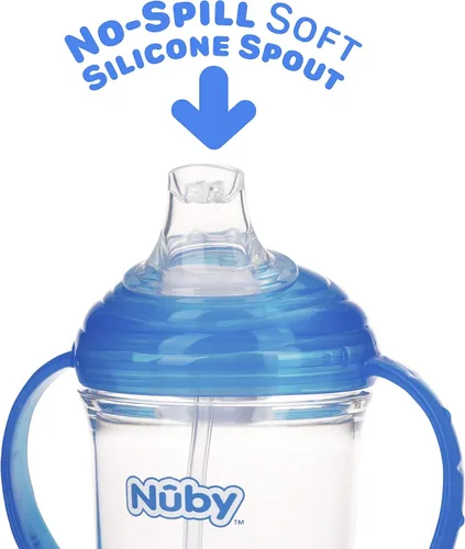 Miniatura 3 de Nuby 360 Grip N' Sip - Vaso Tritan, 8 onzas, popote con peso con cubierta higiénica, color azul