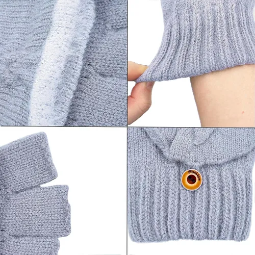 Miniatura 102 de Beurlike Guantes de invierno para mujer, de lana cálida, a prueba de viento, convertibles, sin dedos