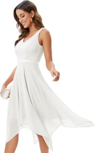 Miniatura 6 de Meetjen - Vestido de encaje floral para mujer, clásico, acampanado, con dobladillo, formal, para cóctel