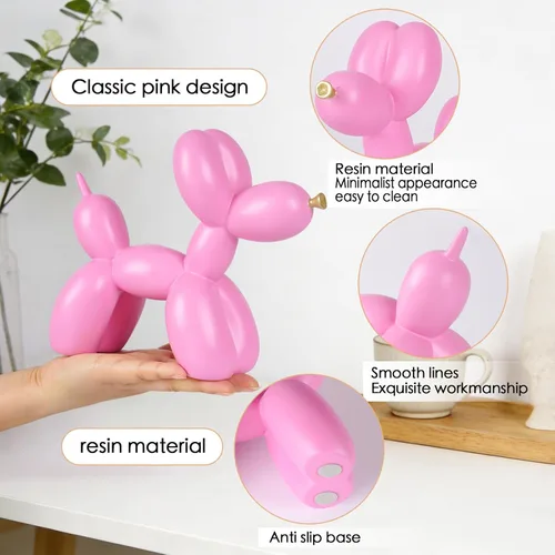 Miniatura 4 de Notakia Estatua creativa de globo rosa para perro, manualidades, decoración de sala de estar, decoración de escritorio, estatua de animal moderna