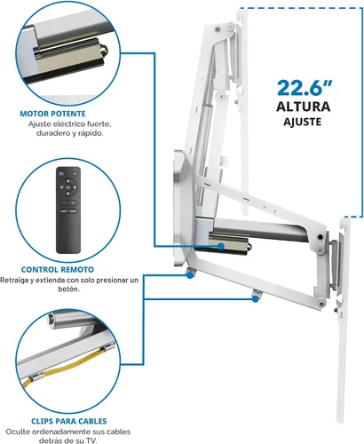 Miniatura 3 de MOUNT-IT! Soporte de pared motorizado para TV con chimenea Soporte de montaje de mantel eléctrico desplegable con control remoto, capacidad