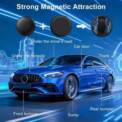 Miniatura 2 de Rastreador GPS para vehículos con funda magnética funciona con Find My (solo iOS), sin suscripción de tarifa mensual, no requiere tarjeta SIM