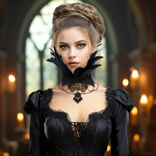 Miniatura 2 de HOMELEX Gargantilla gótica victoriana negra con cuello de plumas naturales para Halloween