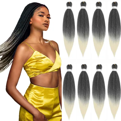 Miniatura 23 de SOKU - Cabello trenzado rojo preestirado de 24" de largo, 4 paquetes de fibra sintética trenzada con ganchillo, textura suave Yaki recta 4 paquetes