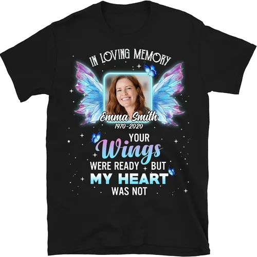 in Loving Memory Family Loss - Camiseta de regalo conmemorativa personalizada para carga de fotos, camiseta R.I.P., Rest in Peace, camiseta con