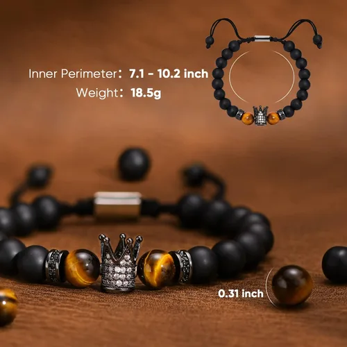 Miniatura 5 de VNOX Pulsera de regalo para hombres Pulseras de cuentas de ojo de tigre hechas a mano para hombres, cuentas de yoga, regalo para aliviar el estrés
