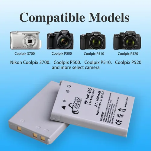 Miniatura 2 de Pickle Power EN-EL5 Batería 2-Pack y Cargador Dual LED para cámaras Nikon CoolPix P530, P520, P510, P100, P500, P90, P80, P5100, P5000, P6000, 3700