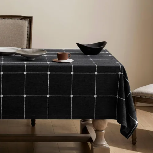 Miniatura 27 de ZeeMart - Mantel de mesa con diseño de cuadrícula boho y borlas (blanco roto, 132 cm x 132 cm), mantel de gran peso de lino a cuadros bordado