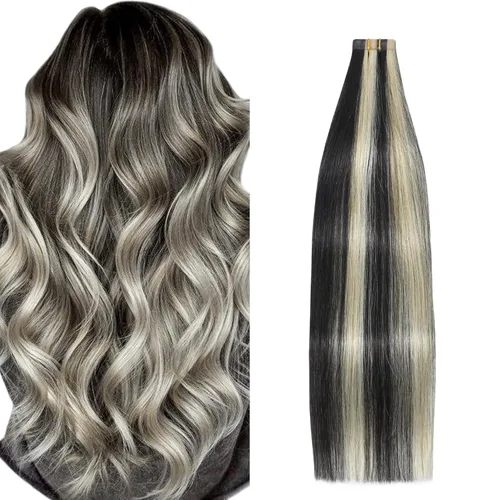 Miniatura 36 de Extensiones de cabello humano adhesivas, sedosas y lacias, 100% Remy, color marrón oscuro, para mujeres, 20 unidades por paquete