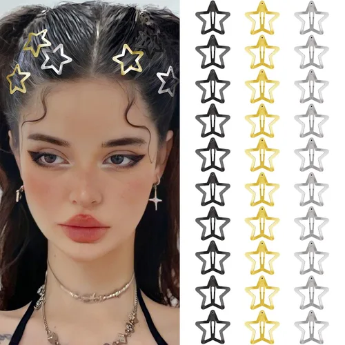 Miniatura 11 de Pinzas para el cabello Y2K de la década de 2000, pasadores de pelo antideslizantes, accesorios para el cabello de estrella plateadas, pinzas