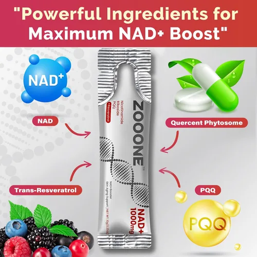 Miniatura 2 de zooone - Suplemento NAD+ 30 piezas, Ribósido de Nicotinamida y Resveratrol Premium, Reparación del ADN y Envejecimiento Saludable, Suplemento NAD