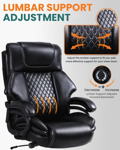 Miniatura 3 de BOSMILLER Silla de oficina grande y alta de 650 libras para personas pesadas con soporte lumbar ajustable, cómoda silla de oficina ejecutiva Negro