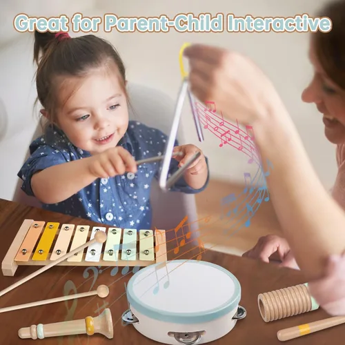 Miniatura 4 de Instrumentos musicales para bebés - Juguetes musicales de colores neutros para niños pequeños de 1 a 3 años, juego de instrumentos de percusión