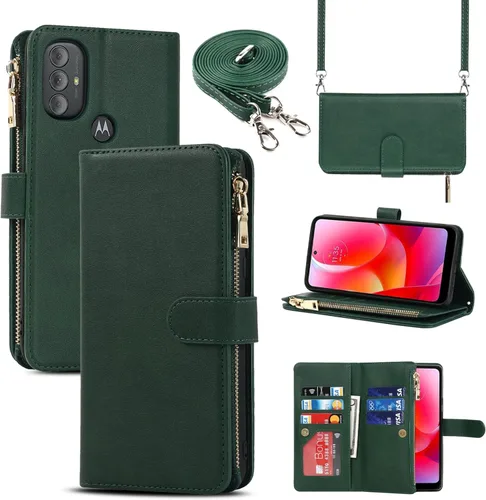 Miniatura 11 de Funda para Motorola Moto G Pure (2021)/Moto G Power (2022)/Moto G Play (2023) Funda tipo cartera, [9 ranuras para tarjetas] Collar cruzado ajustable