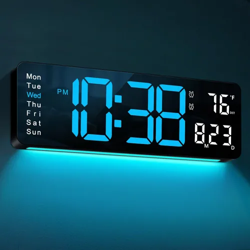 Miniatura 8 de MASHI Reloj de pared digital, reloj digital de pantalla grande de 16 pulgadas con control remoto, reloj de pared con atenuación automática con luz