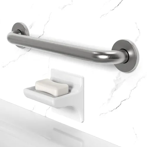 Miniatura 10 de Barra de seguridad de baño de acero inoxidable de 1-1/4 x 24 pulgadas, compatible con la ADA, capacidad de carga de 500 libras, níquel cepillado