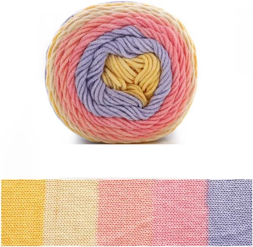 Miniatura 10 de Hilo de color de algodón para tartas, hilo multicolor arcoíris para tejer y tejer a ganchillo, 2 bolas de 7.05 oz, 45% algodón, 55% acrílico, hilo