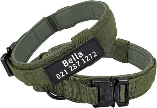 Miniatura 8 de Collar táctico militar personalizado para perro con asa, etiquetas de nombre de mascotas personalizadas para perros medianos y grandes para Negro