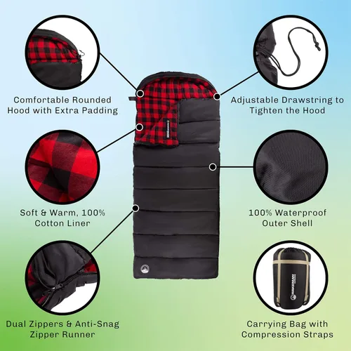 Miniatura 3 de Sleeping Bag - Lightweight Envelope-Style 32F Rated Outdoor Sleeping Bag with Hood and Carry Case for Backpacking, Camping and Hiking by Wakeman