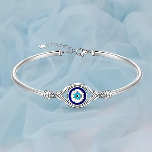 Miniatura 7 de Pulsera contra el mal de ojo para mujer, de plata de ley griega, turca, azul, pulsera ajustable con protección de buena suerte, joyería de oro