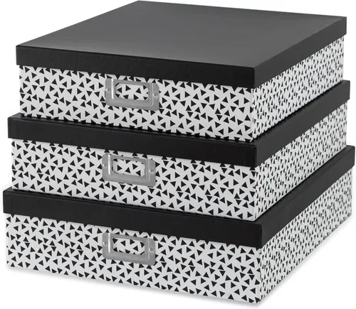 Miniatura 10 de Soul & Lane Cajas de almacenamiento decorativas en blanco y negro con tapas para organizar, juego de 3 cajas de almacenamiento jumbo para álbumes