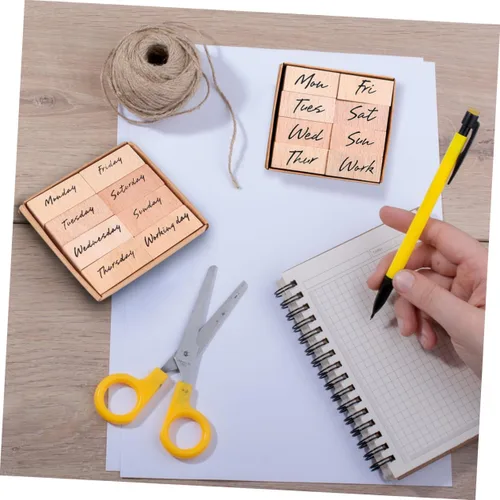 Miniatura 5 de Juego de 16 sellos de goma de madera, letras de semana y abreviaturas para manualidades, álbumes de recortes, decoración de diario y cuenta de mano
